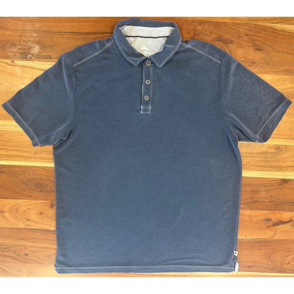 Tommy Bahama Mens Large Blue Tencel Blend Short Sleeve Polo Shirt Marlin Logo
